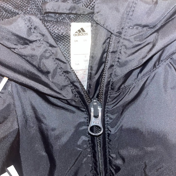 Adidas Black And White Zip Up Hooded Windbreaker Jacket Youth Size L EUC - Picture 3 of 7